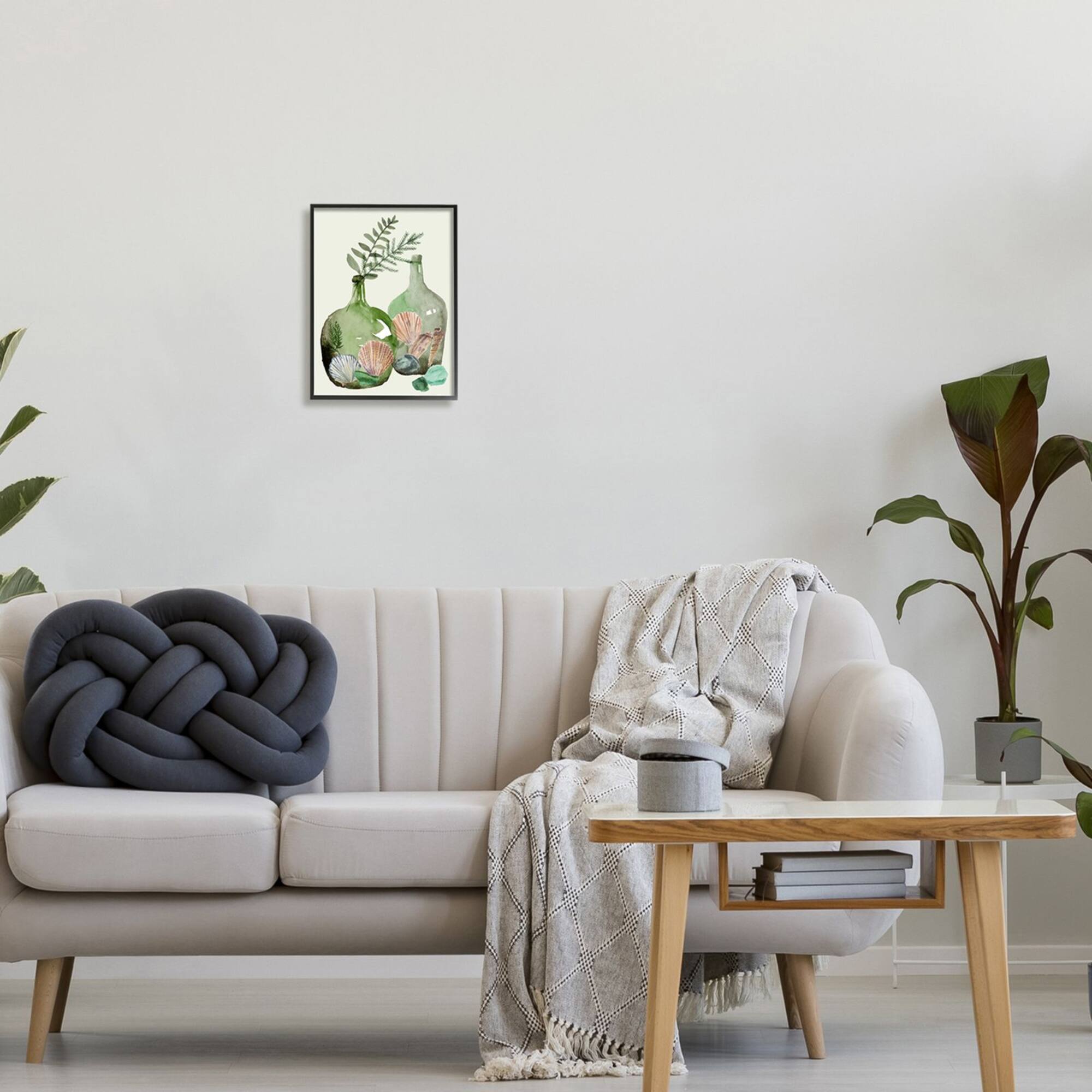 Stupell Industries Fern Foliage in Green Glass Jugs Nautical Seashells Framed Wall Art